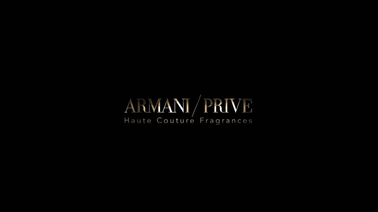 Logo of Armani Prive Haute Couture Fragrances on a black background.