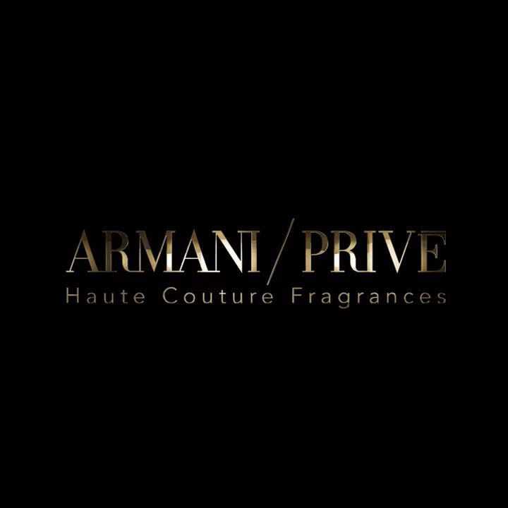 Logo for Armani Prive Haute Couture Fragrances displayed on a black background.