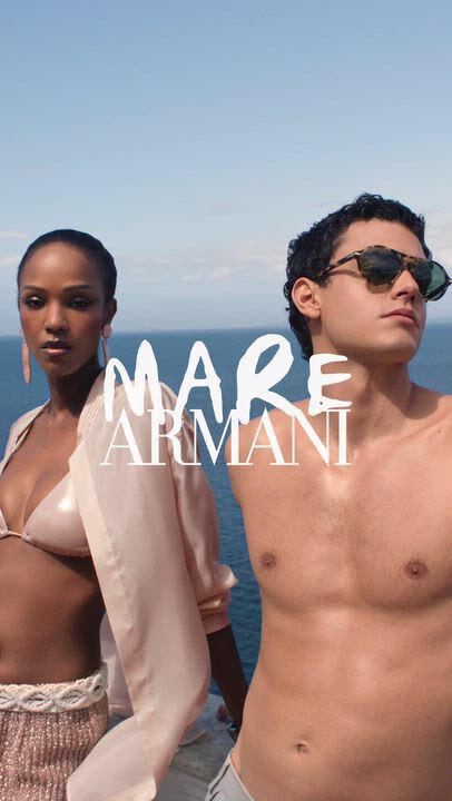 VIDEO Armani beauty Mare Armani campaign video. A sophisticated Mediterranean escape showcasing models with the iconic Acqua di Gio and Armani Code fragrances against a backdrop of sunlit cliffs and deep blue sea.