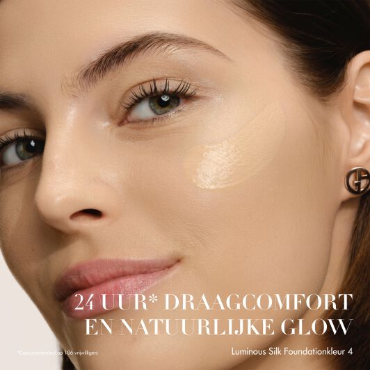 Before and After of the newly enhanced Armani Beauty LUMINOUS SILK FOUNDATION