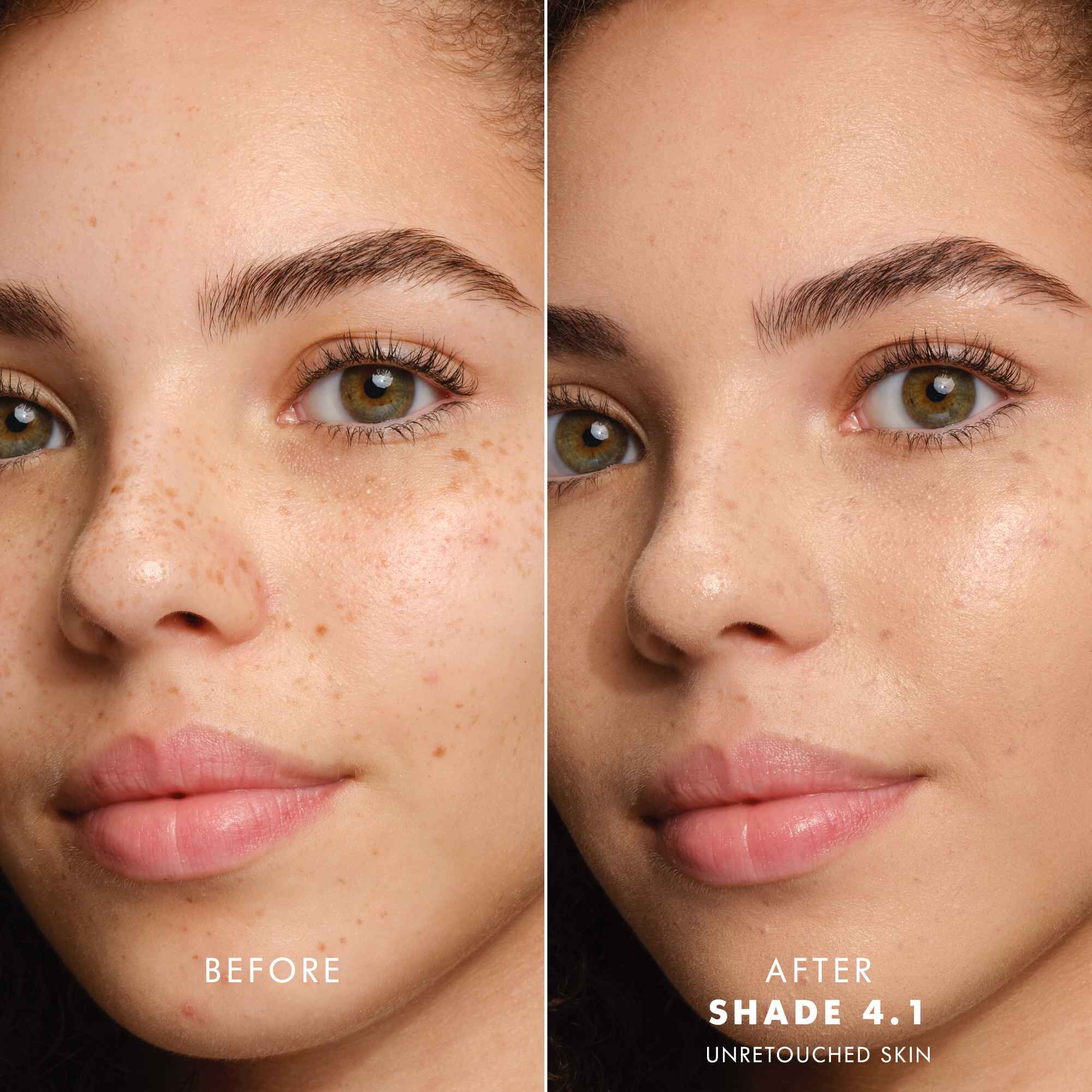 Before and After of the newly enhanced Armani beauty LUMINOUS SILK FOUNDATION