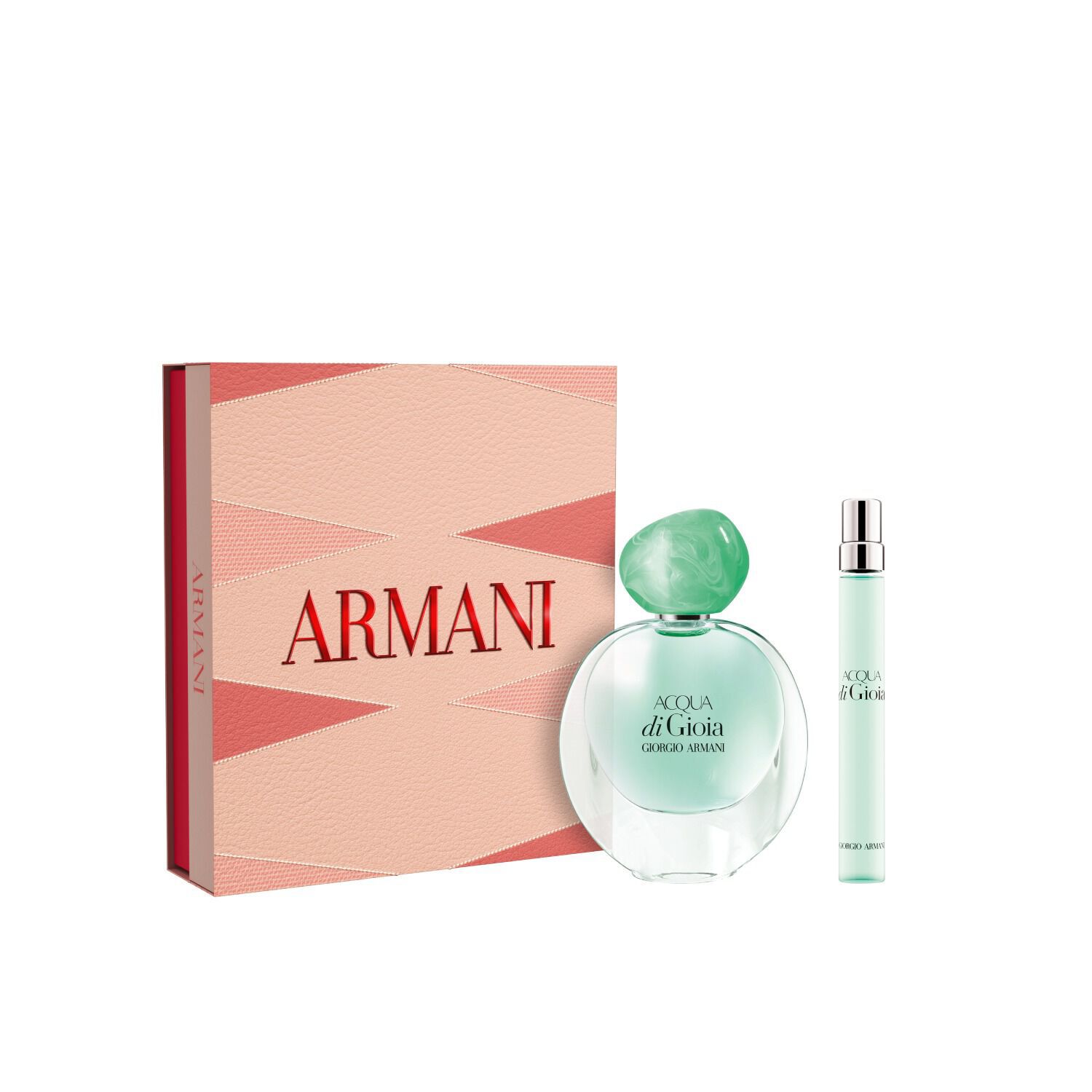 ACQUA DI GIOIA EAU DE PARFUM 30ml en ACQUA DI GIOIA EAU DE PARFUM 10ml naast een Moederdag-cadeaudoos op een witte achtergrond.